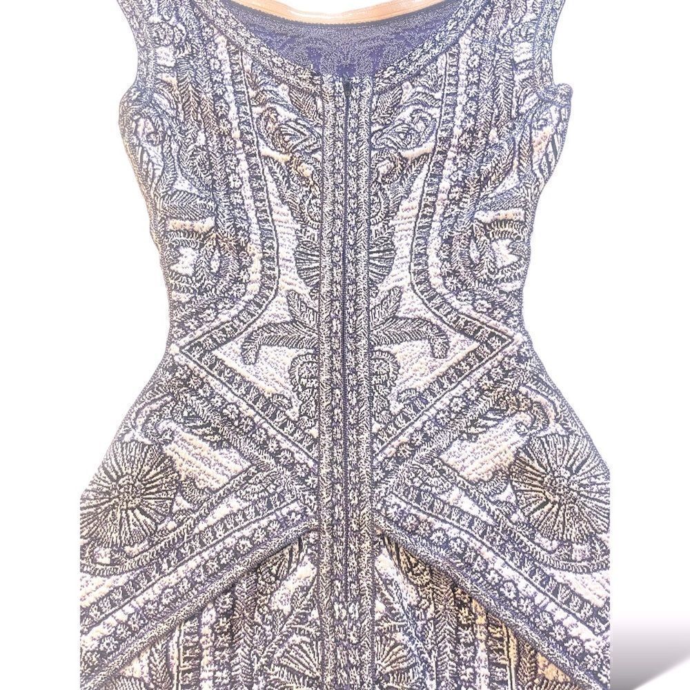 Herve Leger Blue/Violet Staci Floral Jacquard BodyCon Dress |Size: Small| - Picture 11 of 13